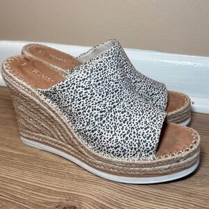 TOMS Monica Mule Espadrille Wedge Sandals Leopard Cheetah Print Womens 8 Comfort